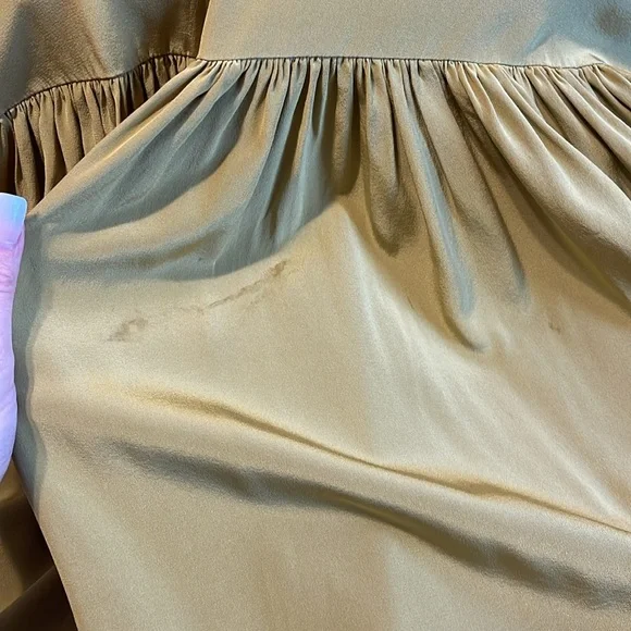 Tibi 100% Silk Eco Halter Drop Waist Ruched Midi Dress Tan Ochre Green size 4 - Picture 8 of 10